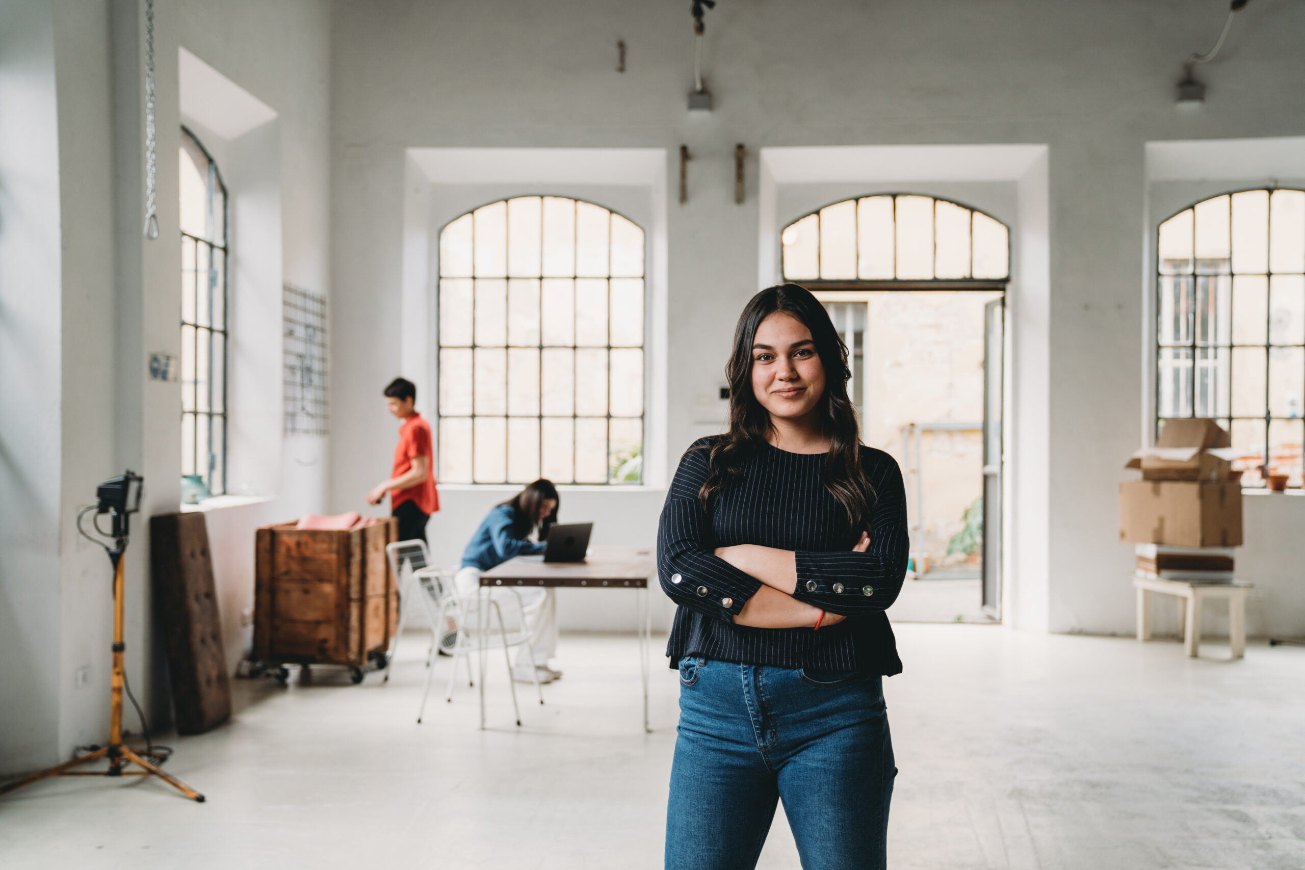 Portrait of a young woman in a modern loft